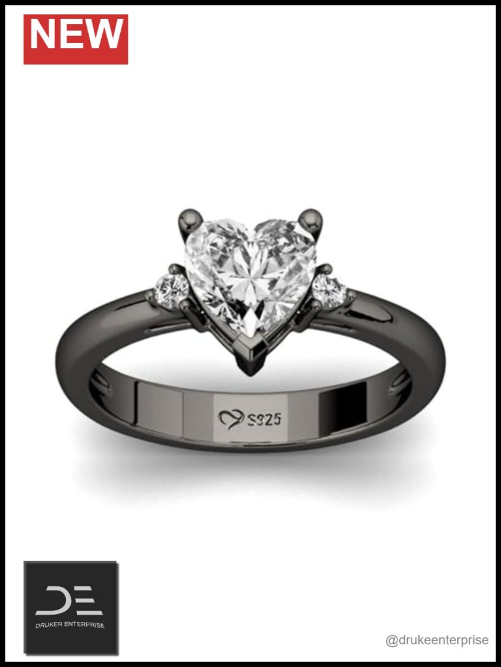 Sterling Silver Skull Ring Heart CZ Crystal Statement Gothic Jewelry